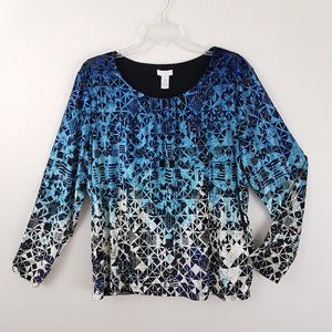 Chico's Top, Long Sleeve, Teal and Black